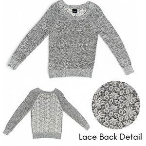 Wallpapher Gray Knit Sweater Small Cream Lace Back Romantic Boho Top